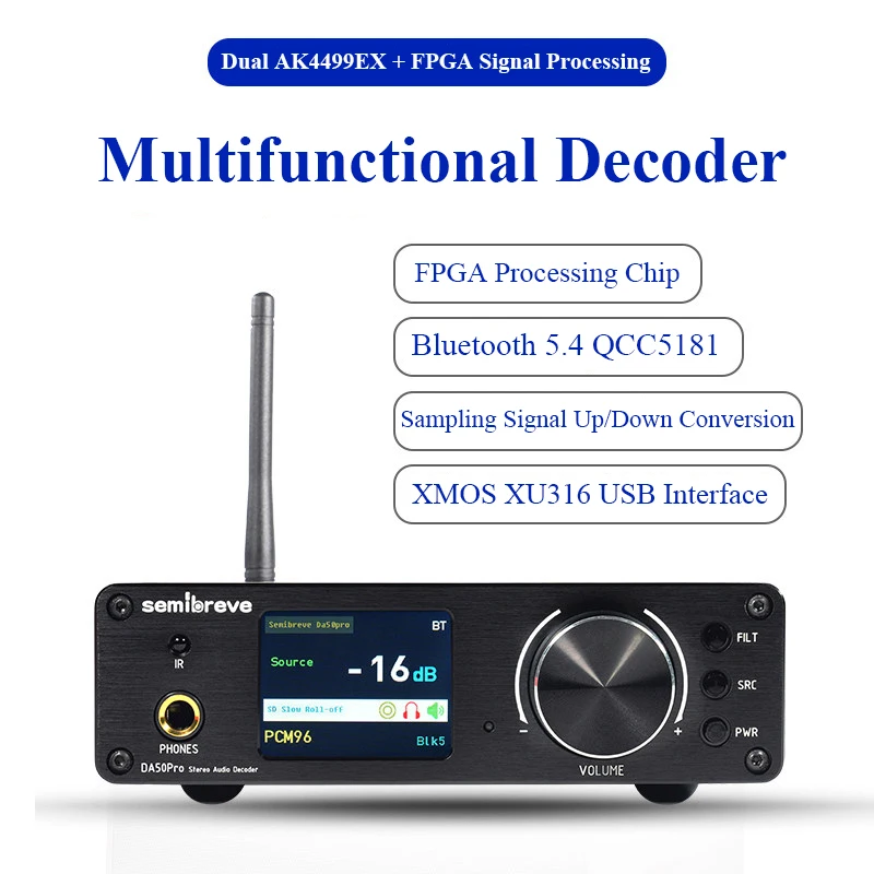 Dual AK4499EX Audio Decoder DAC QCC5181 Bluetooth 5.4 DSD512 RGB Light Effect FPGA Lossless Decoder AS318B Femtosecond Crystal