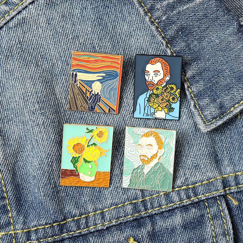 Painting Brooch Van Gogh Brooch Galaxy Brooch Star Moon Sunflower Brooch Art Brooch Van Gogh Lapel Pin Van Gogh Oil