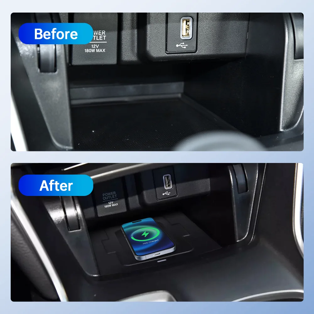 Car Wireless Charger Pad Stable Fast Charging For Honda Accord 2018-2022 Center Console Storage Box Cover Decoration Accessories