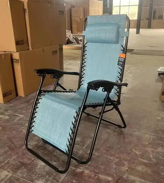 fm-Reclining Lounge Chair With Pillow Adjustable Zero Gravity Folding Basics Outdoor Mesh Metal Iron Beach Chairs Modern Park