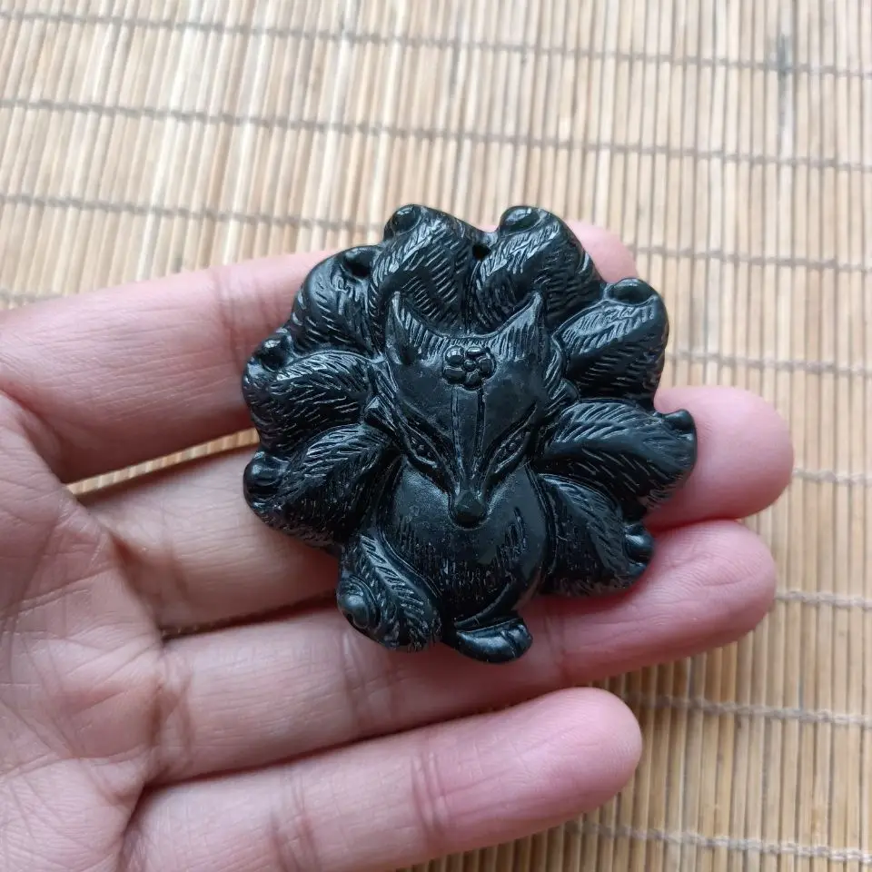 Pure Natural Tibetan Jade Medicine King Stone Nine Tailed Fox Pendant Men's and Women's Peach Blossom Transfer Pendant