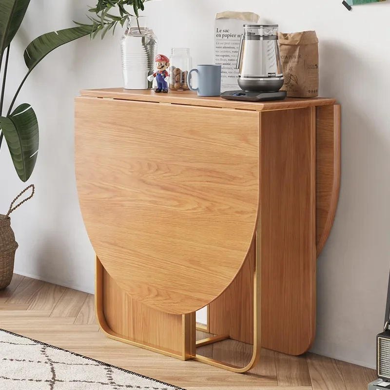 

Simple Oval Shape Modern Gold Metal Legs Extendable Folding Solid Wood Dining Table high quality
