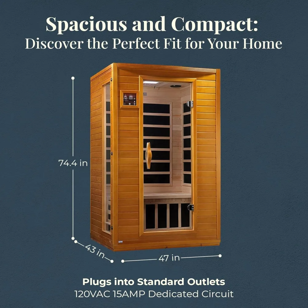 Sauna Rooms, Dynamic Saunas 2-Person Low EMF FAR Infrared Sauna, Canadian Hemlock Wood, Sauna Rooms