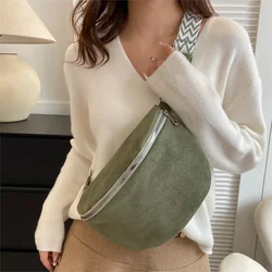 Fashion Suede Women Waist Bag Retro Half Moon Banana Bag Wide Strap Ladies Shoulder Satchel Designer Chest Bag Luxury Fanny Pack