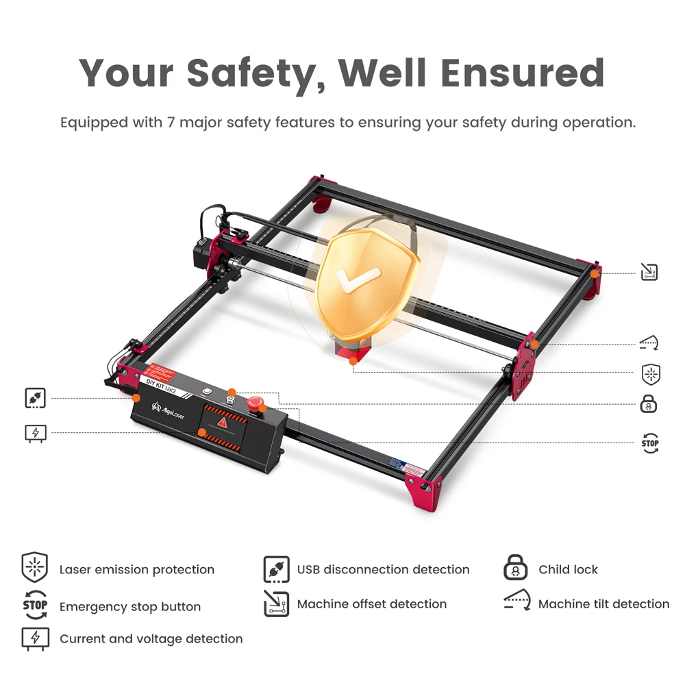 AlgoLaser DIY KIT MK2 10W Laser Engraver with 3.5" Color Touch Screen, Offline One-Touch Engraving & Cutting, Rotary Roller Laser Cutter for Wood, Acrylic, Metal, DIY Crafts & Gifts view 8