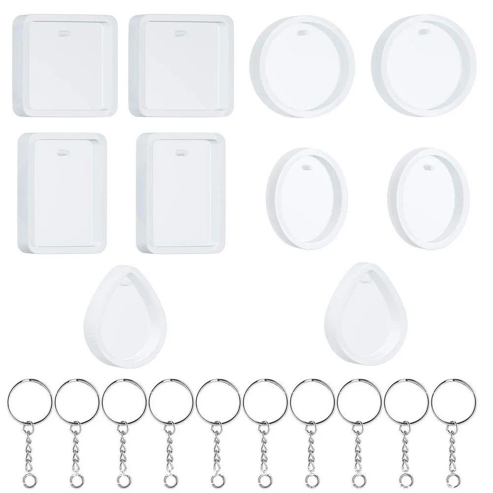 

20 Pcs Key DIY Keychain Decoration Kit Silicone Mold Mould Pendant Accessory and Rings Silica Gel Reusable Themed Keychains