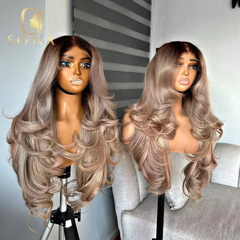 

Ombre Ash Blonde Transparent Lace Wigs Human Hair Straight 13x4 Lace Front Wigs For Women Preplucked Blonde Remy Human Hair Wig