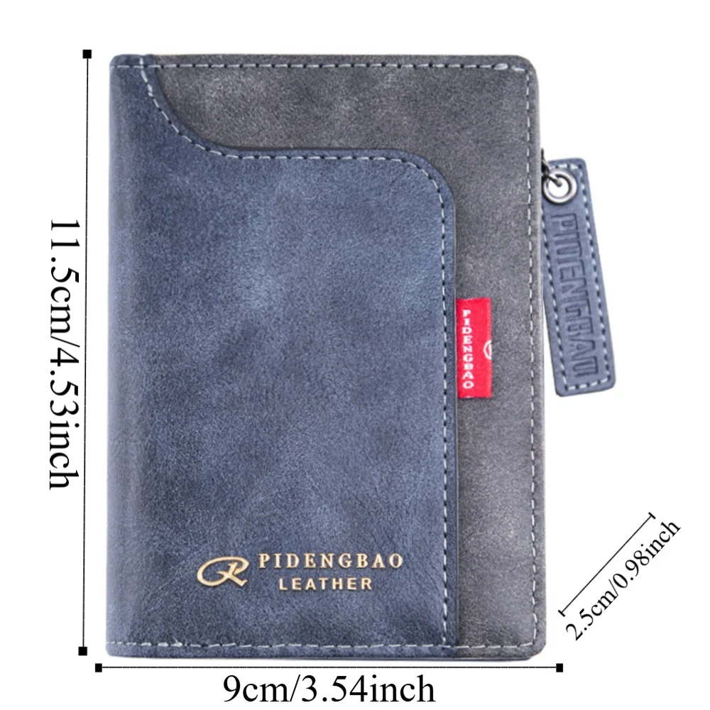 Pu Leather Anti Theft Men's Short Wallet Zipper Closure Credit Card Holder Solid Color Male Bifold Wallets