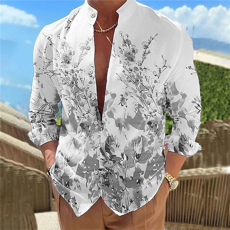 

Brand new men's shirt multicolor floral pattern 3D printing stand collar long sleeve daily casual fast shipping XS-6XL