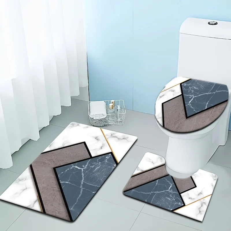

3-Piece Bathroom Rug Set, Square, Hand Washable, Lightweight Non-Slip, Plain Weave, Medium Pile, Polyester Blend