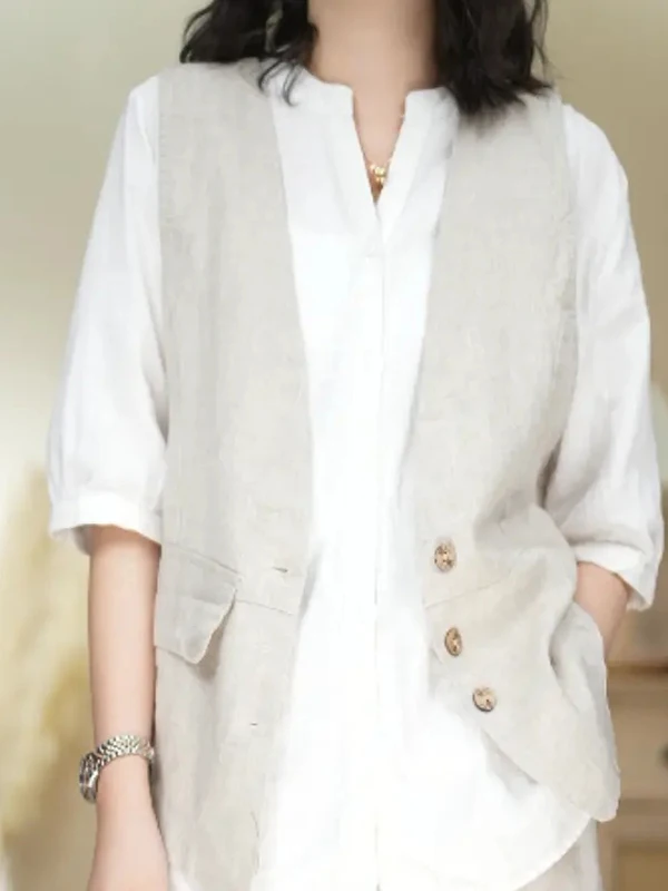 

Casual Chic Svel Vest Women's Simple Sli Summer New Design Unique Top Age-Defng Trendy round Ne Single Button