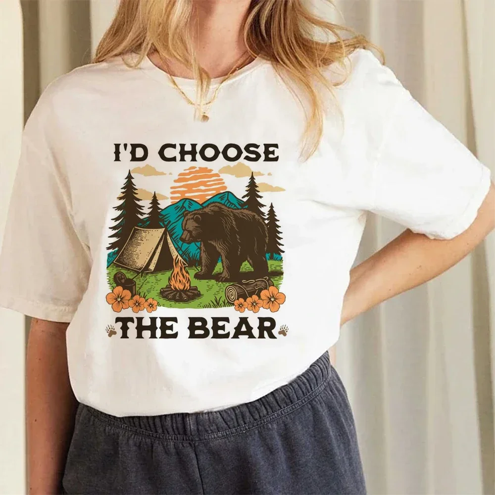 Id Choose The Bear Tik Tok Trend Funny Printed Women T-Shirt Fashion Casual Short Sleeve O-Neck Personality Street Tee Clothing