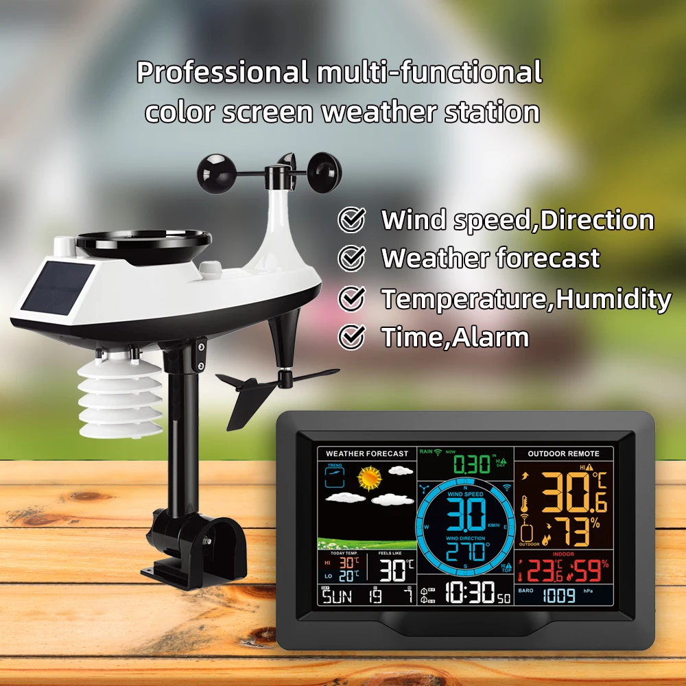 FJ3390A Multifunctional Weather Station Temperature Humidity Wind Speed and Rainfall Detection Weather Forecast Clock