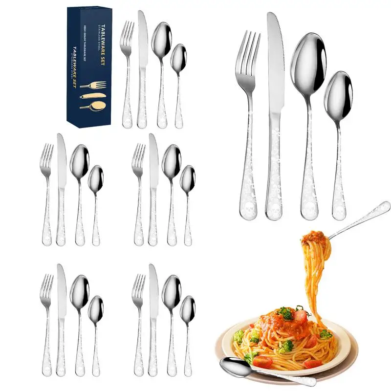 Kitchen Silverware Sets Stainless Steel Skull Pattern Tableware Set 24pcs Kitchen Forks And Spoons Set For Home Kitchen Eating