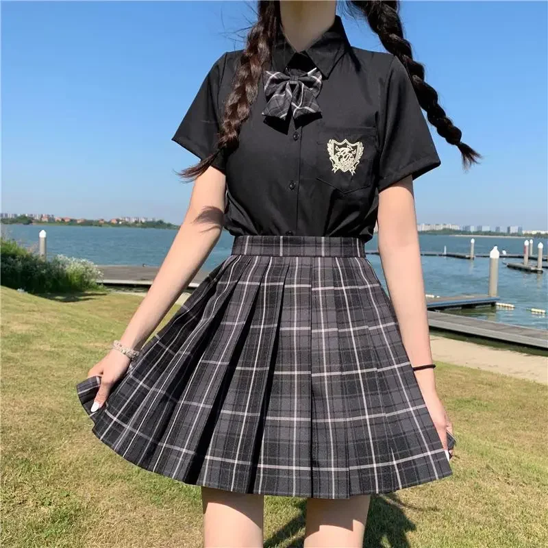Conjunto de falda de uniforme JK gris carbono Original, minifalda a cuadros de verano de estilo oscuro, conjunto de Falda corta de moda universitaria