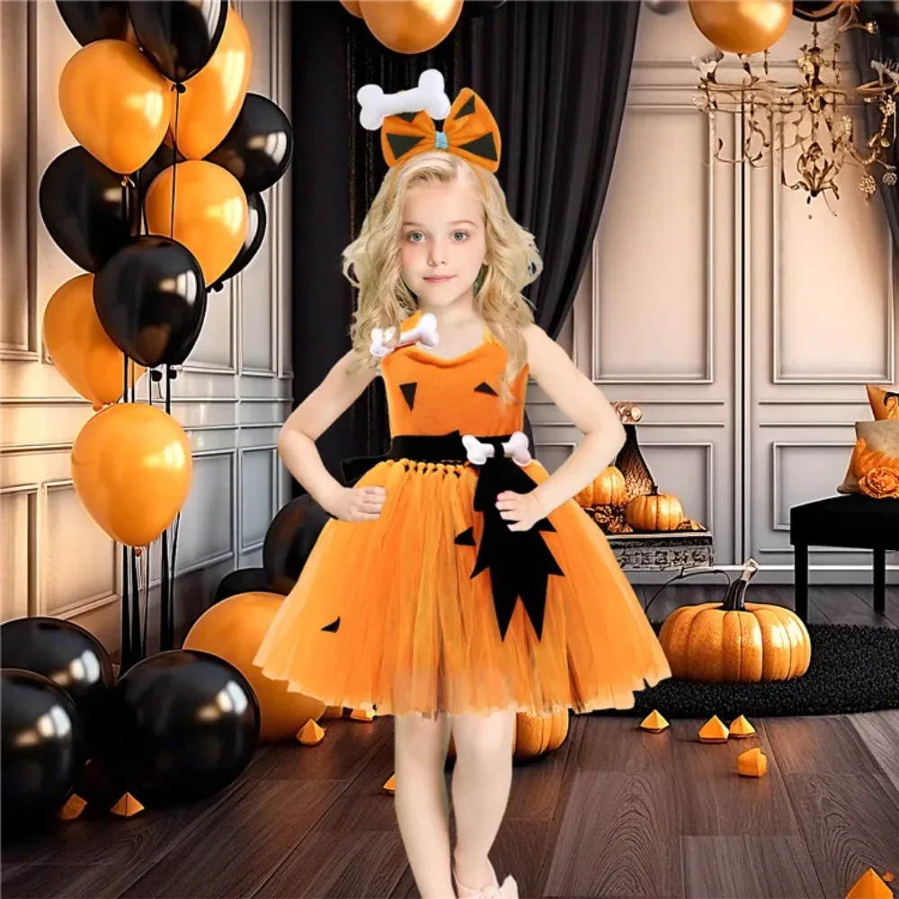 Halloween Orange Dress Sparkly Cosplay Costume Kids Holiday Party Stage Performance Outfit New Year Carnival Festive Clothing