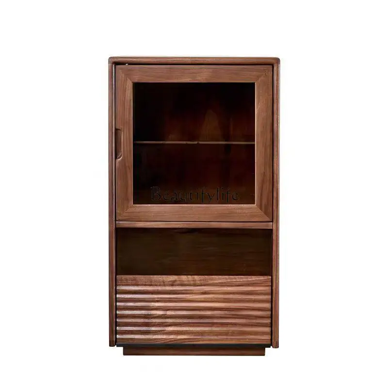 

North American black walnut glass living room TV side cabinet modern simple storage locker