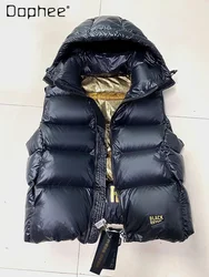 Piumino nero oro piumino d'oca gilet con cappuccio uomo e donna senza maniche colletto alla coreana gilet corto 2024 piumino invernale