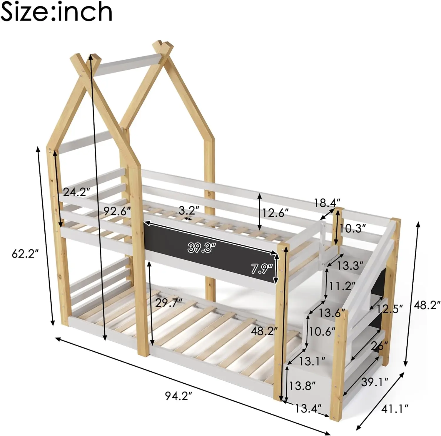 Twin Over Twin House Etagen bett rahmen mit Aufbewahrung treppe und Tafel für Jugendliche, Mädchen oder Jungen