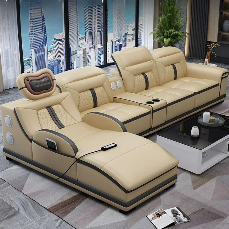 Designer Modern Fancy Sofa Genuine Leather Reclining Loveseat Lounge Sofa Sectional Corner Divano Letto Living Room Furniture