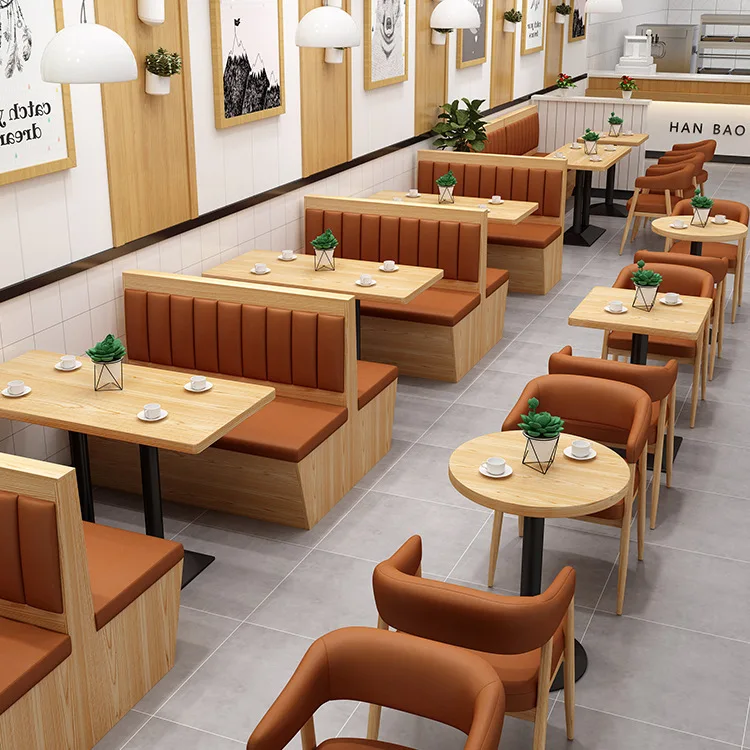 Chain Western Restaurant Card Seat Sofa Theme Restaurant Tea Restaurant Solid Wood Paint Free Commercial Cafe Milk Tea Table and