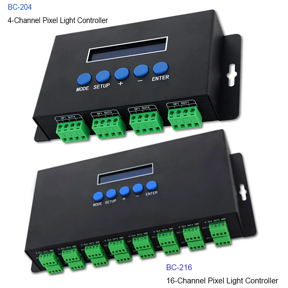 

BC-204 BC-216 Artnet Eternet To SPI/DMX Pixel Led Light Controller DC5V-24V Output Current 4 Channels 7Ax4CH/16 Channels 3Ax16CH