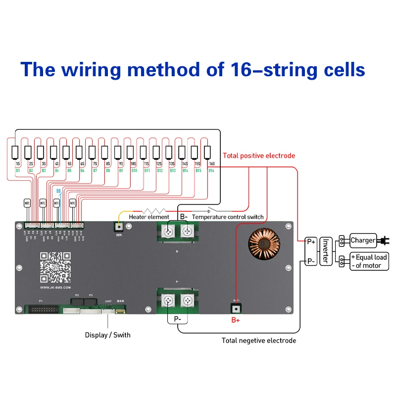 JIKONG JK V19 Inverter Active balance Current 2A Bluetooth APP parallel 16S 48V 200A LiFePo4 Li-Ion Battery Household Energy BMS