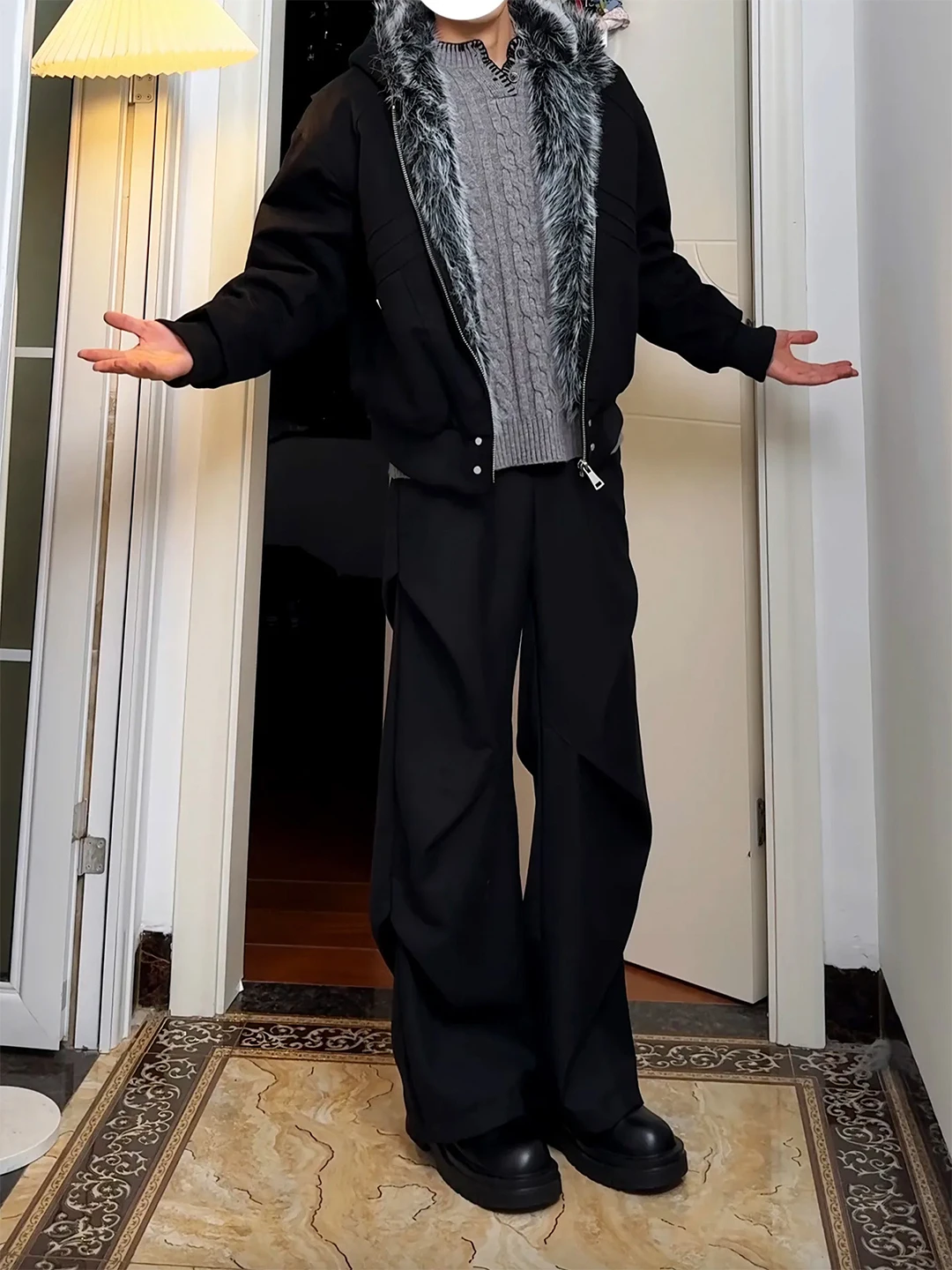 

Bla Wide Leg Men's Autumn Winter Fce Lined Trousers Knife Casual Pants Youth Faion Straight Cut Long Trousers