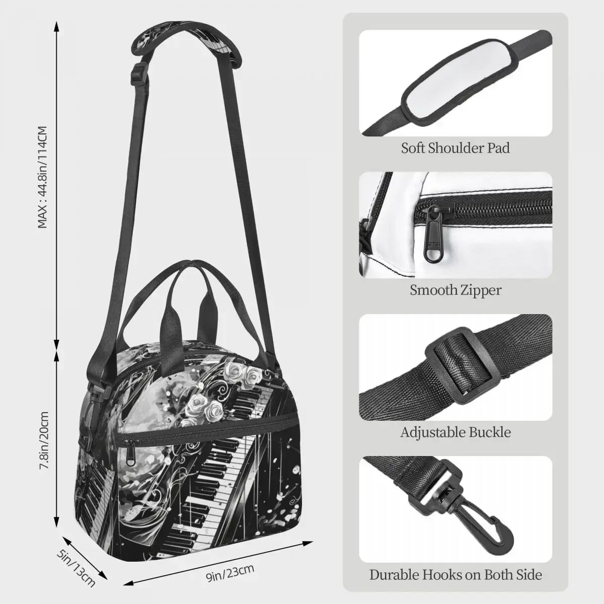 Abstract Piano Keys With Musical Notes Insulated Lunch Bag for Kids School Cooler Thermal Box Tote Leakproof Lunch Boxes