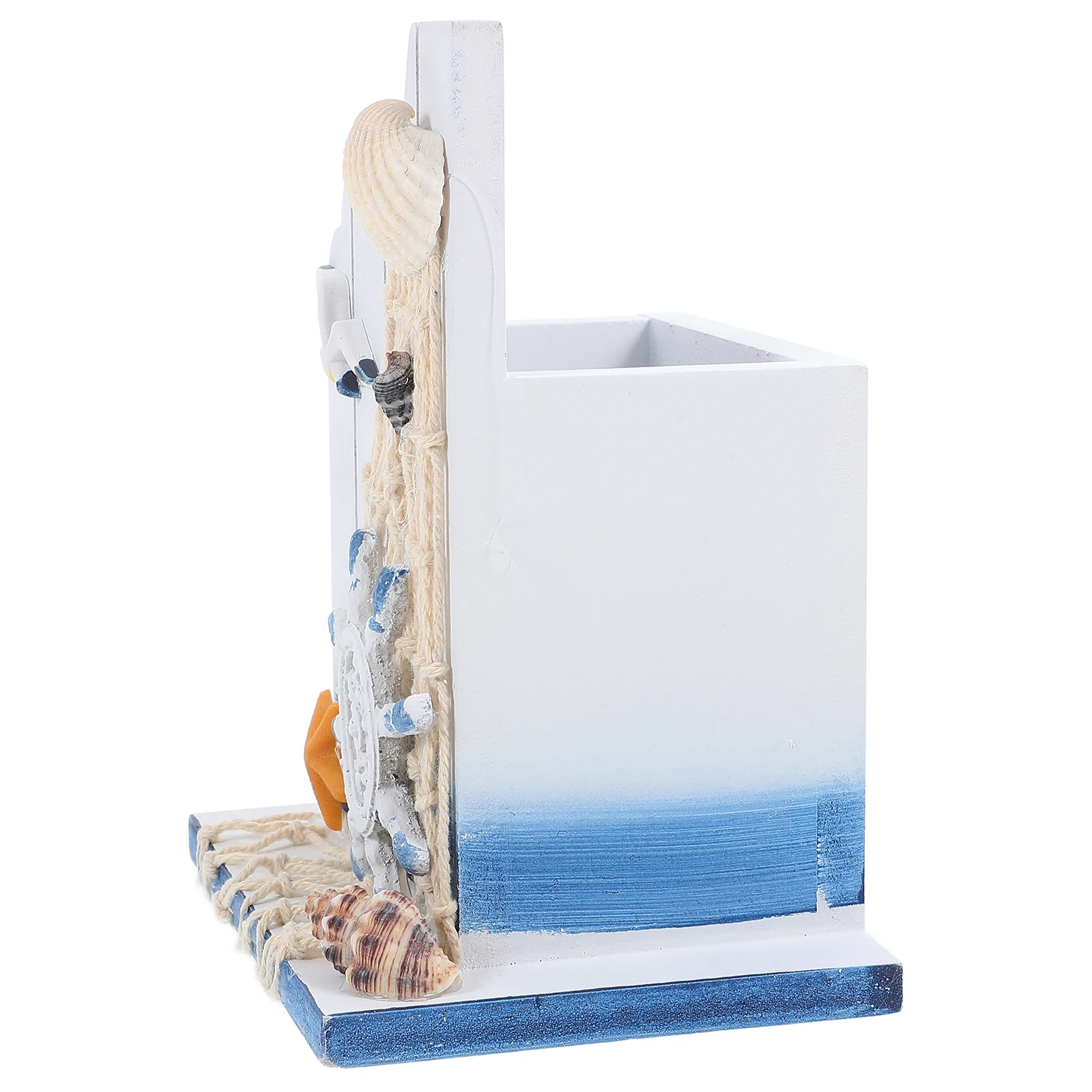 

Wooden Nautical Pen Holder Vintage Mediterranean Style Desk Organizer Desktop Makeup Brush Container Sundries Holder