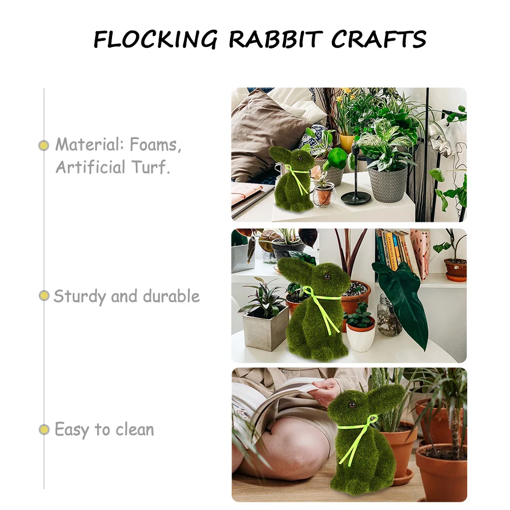 

3 Pcs Rabbit Crafts Easter Decoration Moss Flocking Rabbit Crafts Green Artificial Grass Garden nament Small Size