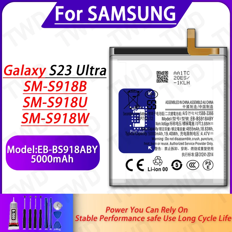 

EB-BS918ABY Large capacity 5000mAh Battery For Samsung Galaxy S23 Ultra Batteries New High Quanlity+Free Tools