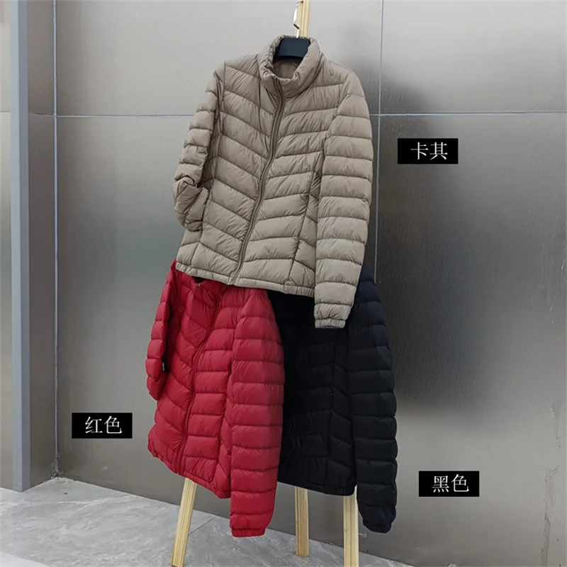 

Women Warm Light Thin White Duck Down Coat Autumn Winter Stand Collar Down Jacket Parkas Female Short Bigsize Puffer Outwears