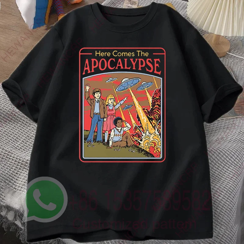 Hier kommt der Apokalypse Ufo Retro Männer Kleidung Harajuku Freizeit Streetwear Fashion Baumwolle Pullover Tops Casual T-Shirt