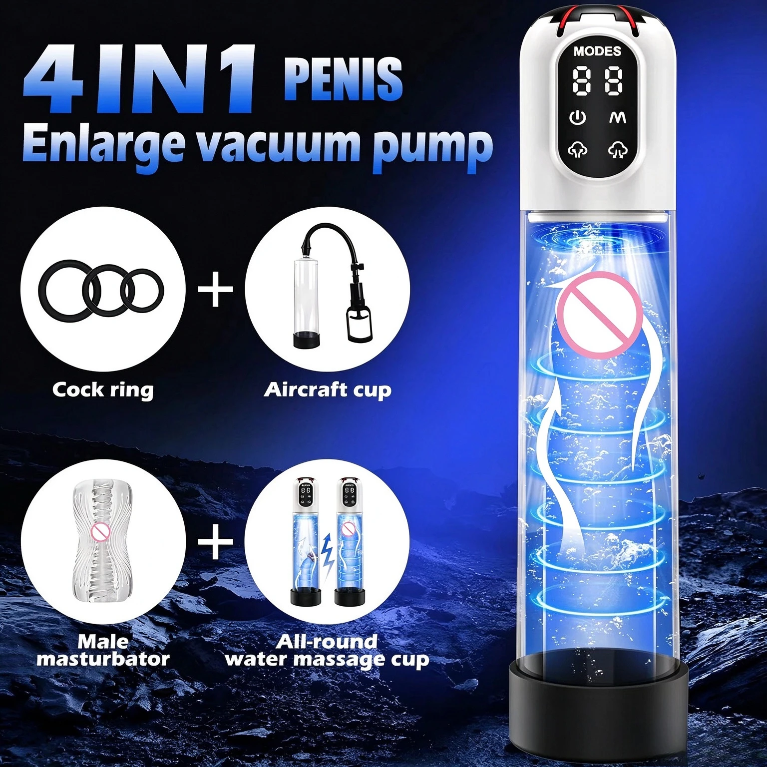 Electric Penis Pump with LCD Display Vacuum Enlargement Extender 9 Suction Modes Sex Toy for Men