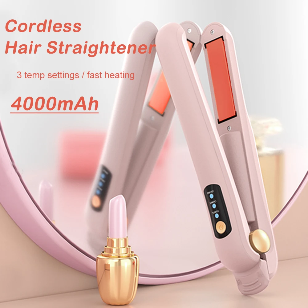 

Cordless Hair Straightener and Curler Portable Flat Iron Fast Heating Hair Straightener for Women 3 Temp Settings