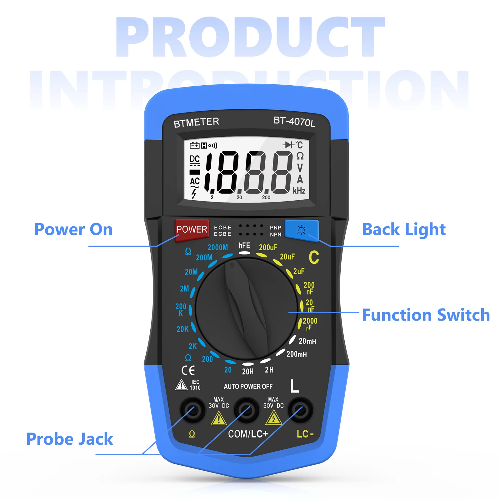 HP-4070L LCR Meter Capacitance 200uF Inductance 20H Resistance 2000MΩ Multimeter hFE Backlight Tester for Electronics Repair