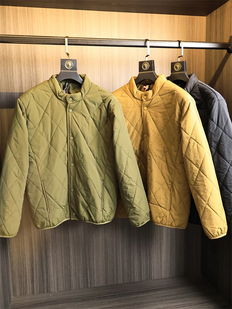 

Retro Japanese Sle Men's Cotton Jaet Diamond Pattern Silk Wool Blend Faionable Urban Long Sve Thiened Warm Coat