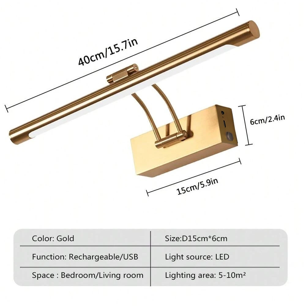 CETANT Wiederaufladbare Wandleuchte, LED-Wandmontage, Schwarz, Gold, für den Innenbereich, Schlafzimmer, Arbeitszimmer, Wohnzimmer, Badezimmer, Zuhause, Dimmen, praktische Leuchte 4