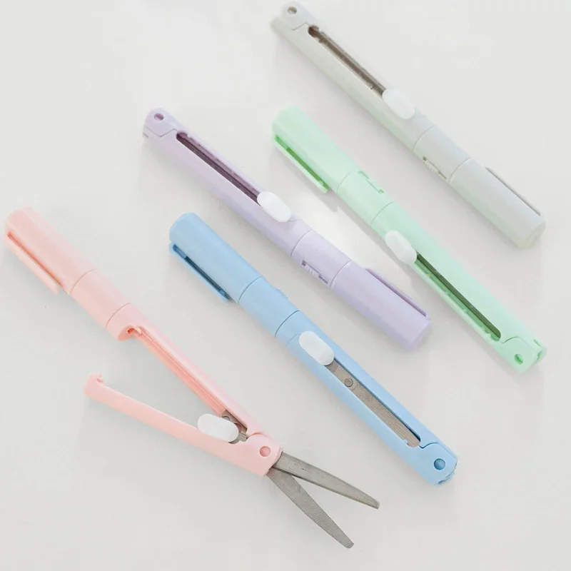 2 in 1 Foldable Scissors Kawaii Paper Cutter Utility Knife DIY  Art Cutting Tools Paper Cutter Kawaii Stationery Office Supplies