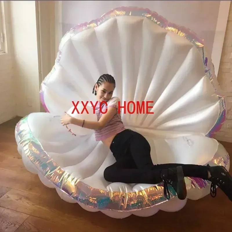 Outdoor Giant Inflatable Shell Pool Float Summer Water Flush Bed Lounge Chair Flip Top Pearl Shell Inflatable Garden Lounger