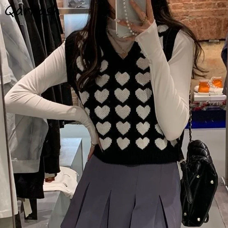 

Sweater Vest Women Print Students Lovely Design Cropped Leisure All-match Loose V-neck Stylish Vintage Basic Teens Popular Daily