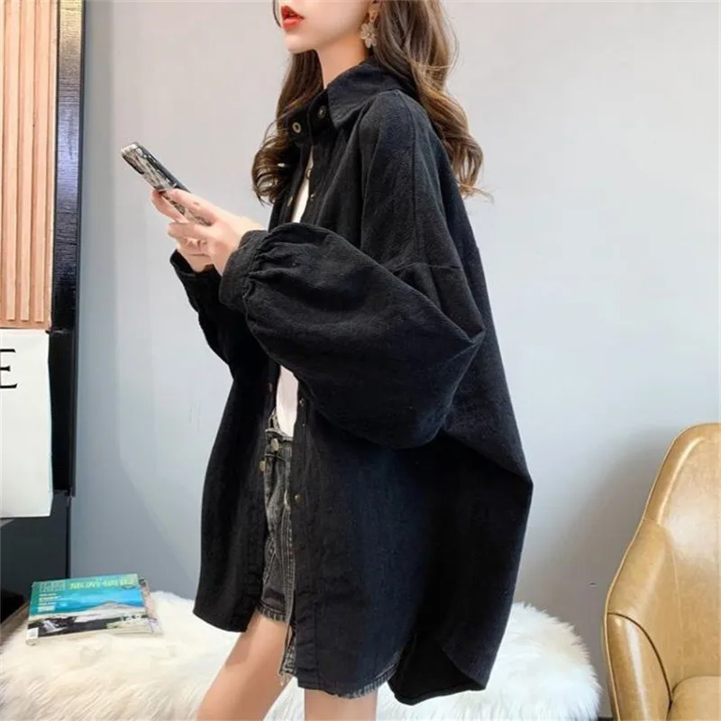

Corduroy Shirt Women, Spring Long Sleeve Loose Lazy Top, High-End Versatile Thickened Jacket For Autumn And Winter