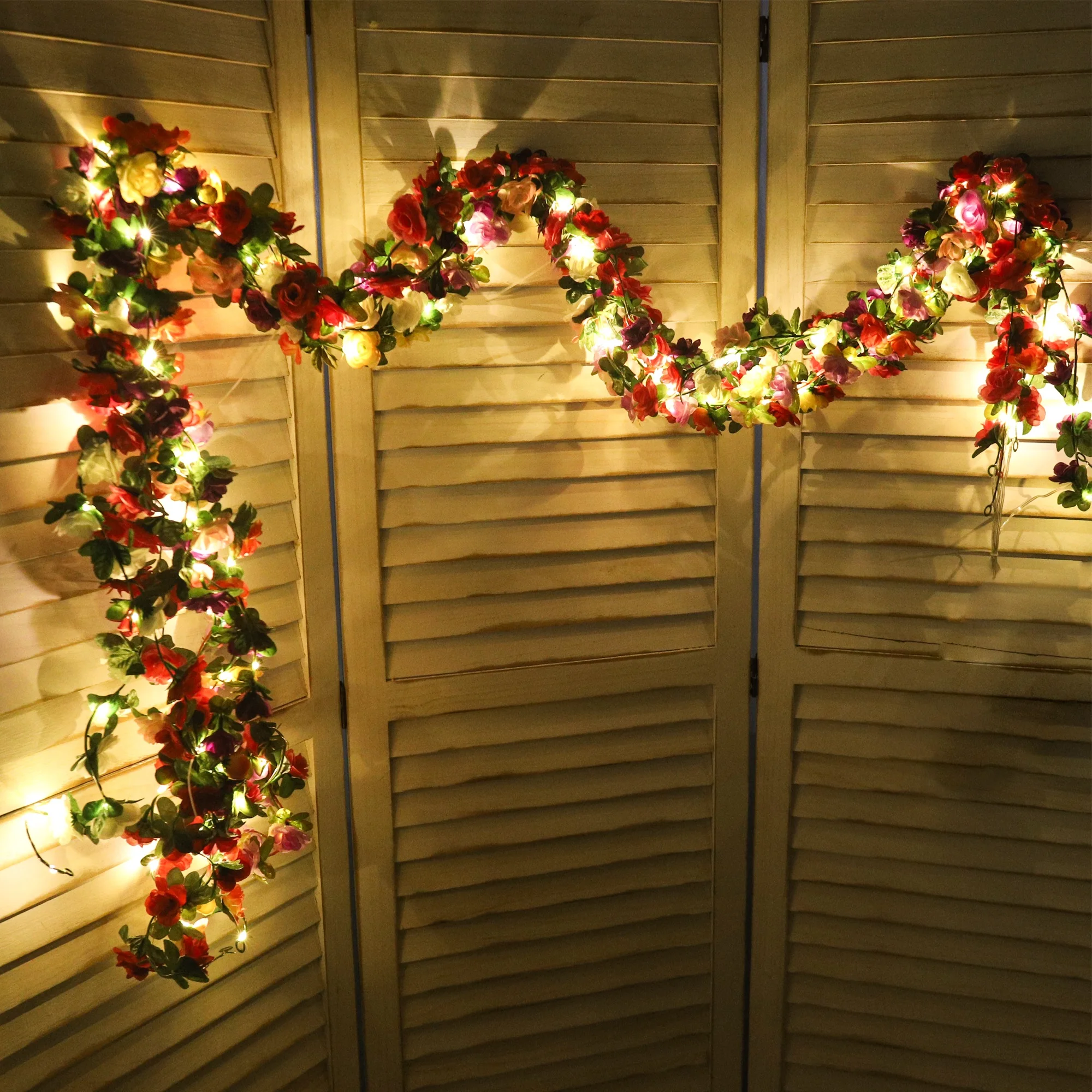 250 cm Rosenrebe mit LED-Leuchten, künstliche Blumen, Hochzeit, Zuhause, Raumdekoration, Frühling, Herbst, Gartenbogen, Weihnachten, Rattanrebe – Detail 7