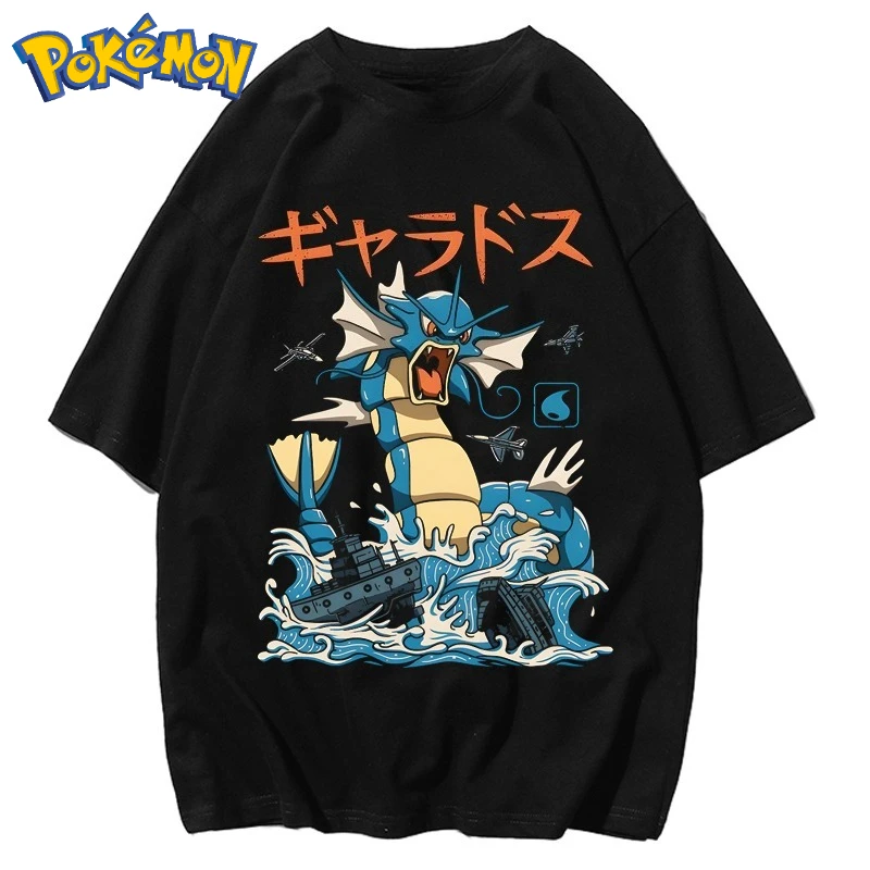 

Новая футболка с принтом Pokémon Handheld Game Gyarado для мужчин и женщин, летняя уличная футболка Y2K Harajuku, свободный повседневный топ с короткими рукавами
