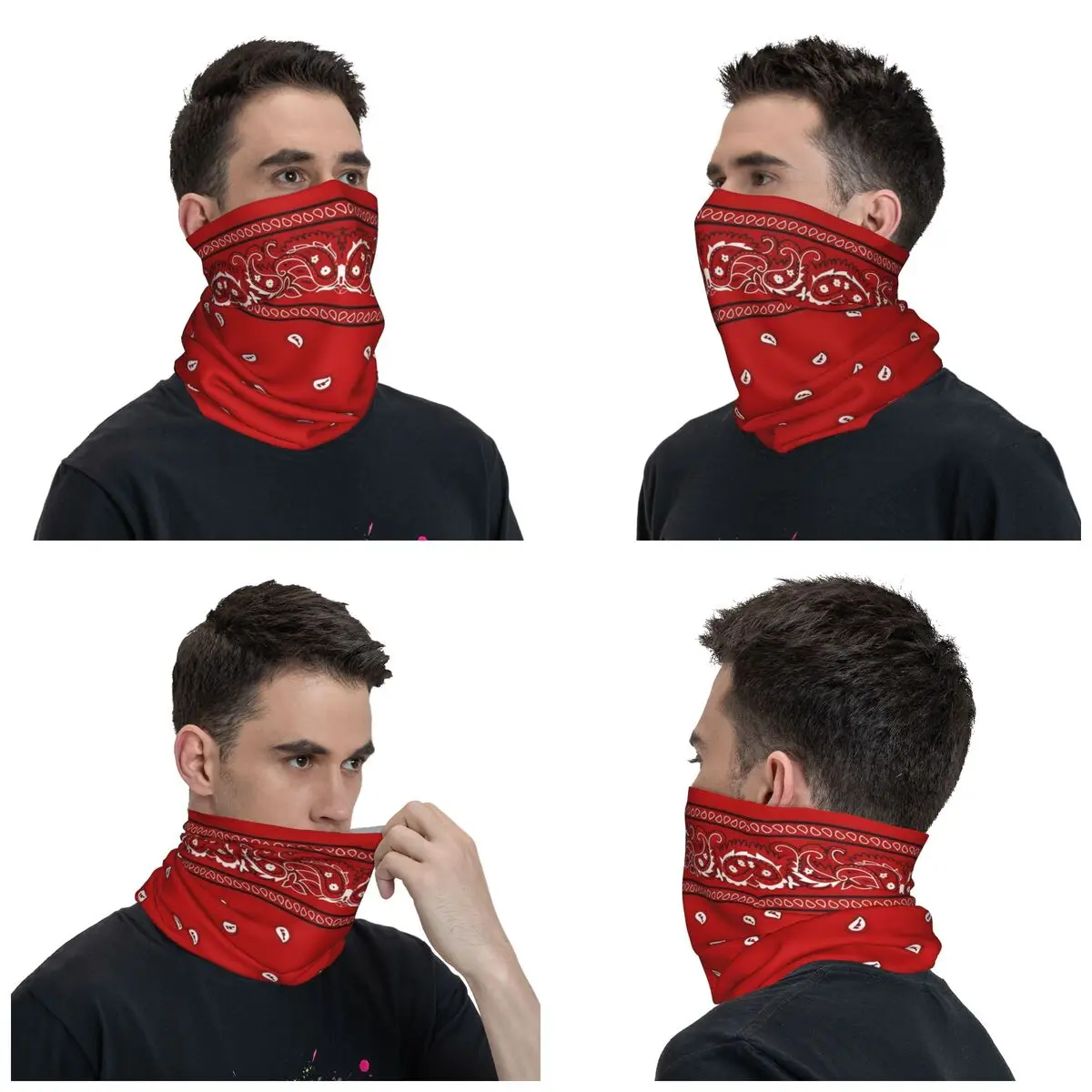 Red Paisley Bandana Neck Cover Printed Bohemia Face Scarf Multifunctional Cycling Scarf Hiking Unisex Adult Washable