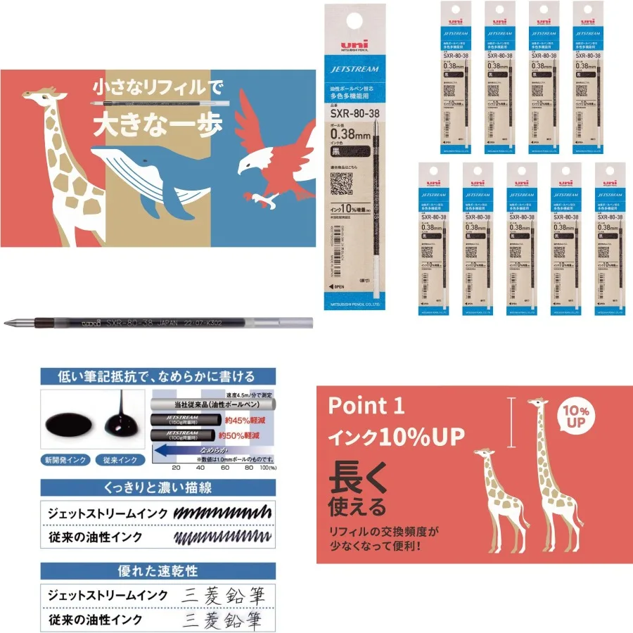 

Карандаш Mitsubishi SXR8038K.24 10P, сменный блок для шариковой ручки Jet Stream, многоцветный, многофункциональный, 0,01 дюйма, 0,38 мм для офиса и Sc