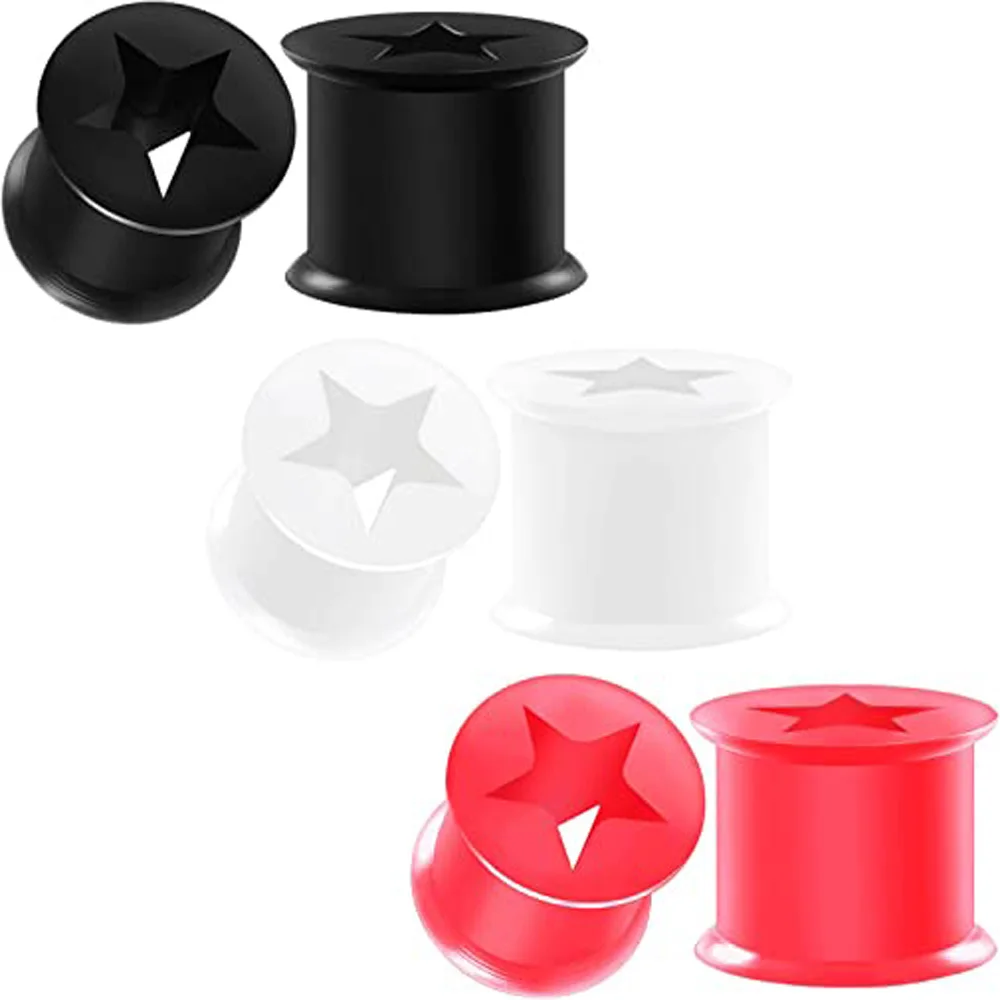 WKOUD-dilatador de oreja de silicona doble acampanado, 1-3 pares, negro, blanco, rojo, Piercing, joyería, ensanchador, pendiente de estrella, tapones de túnel del lóbulo