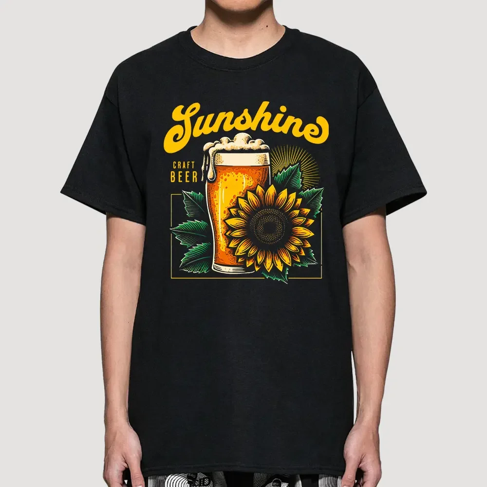 Funny sunshine and craft beer Print Casual sunflower Tee Amusing Vintage Daily Summer Fashion O-Neck Short Sleeve men tshirt