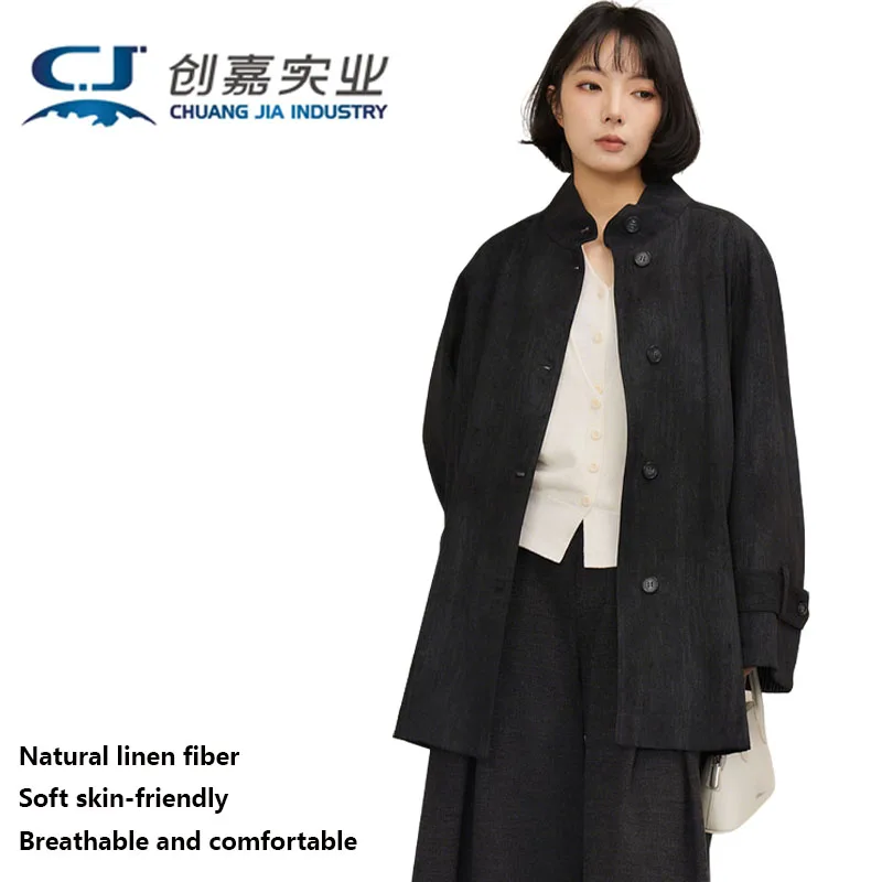 Natural Linen Women's Coat A Sophisticated, Casual Fashionable Mid-Length Jacket with Good Airflow and Sweat Absorption